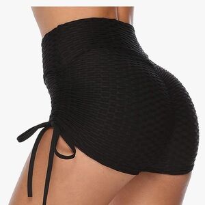 Scrunch-Butt Black Textured Women's Shorts